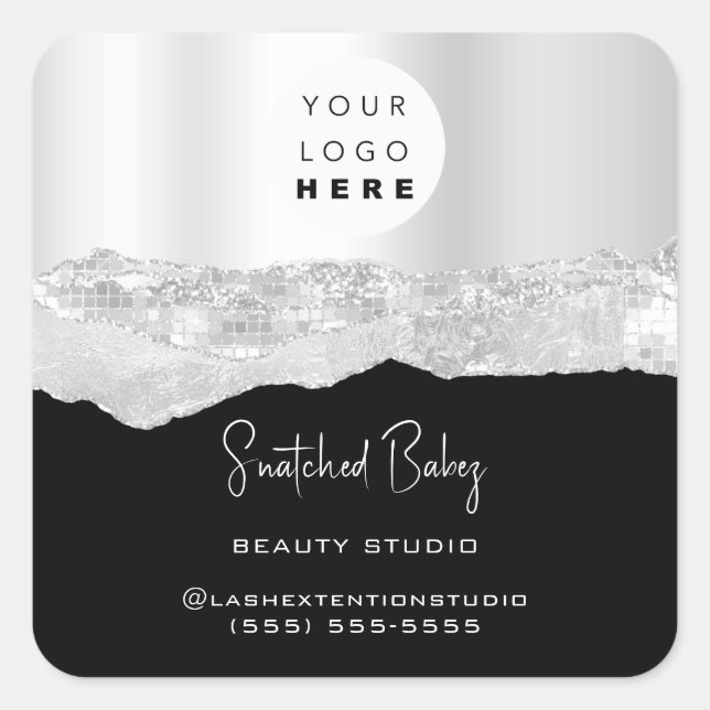 Logo QRCode Online Shop Glitzer Silver Gray Black Quadratischer Aufkleber (Vorderseite)