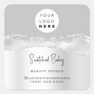 Logo QRCode Online Shop Glitzer Silver Gray Stroke Quadratischer Aufkleber