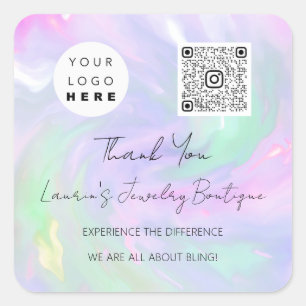 Logo QrCode Online Shop Holografisch Quadratischer Aufkleber
