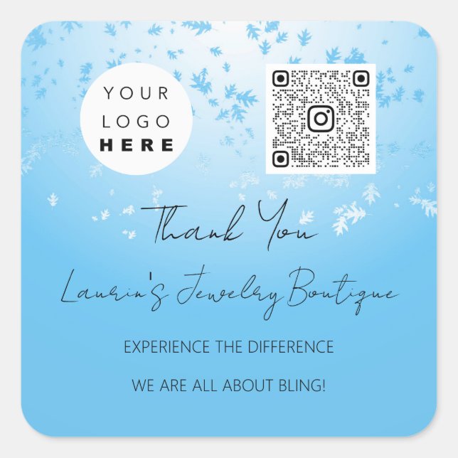 Logo QrCode Online Shop Light Blue Quadratischer Aufkleber (Vorderseite)