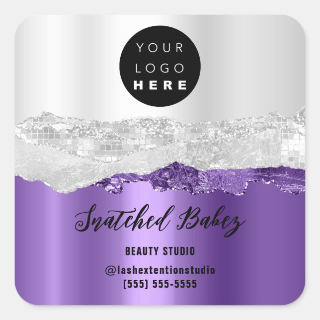 Logo QRCode Online Shop Strokes Silver Gray Lila Quadratischer Aufkleber (Vorderseite)