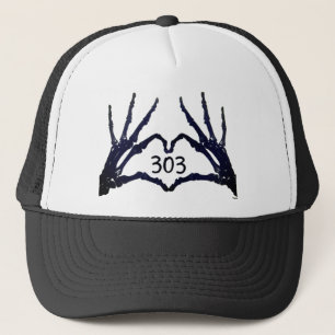 Logo RAGE 303Welt für Herz-Skull-Hands Truckerkappe