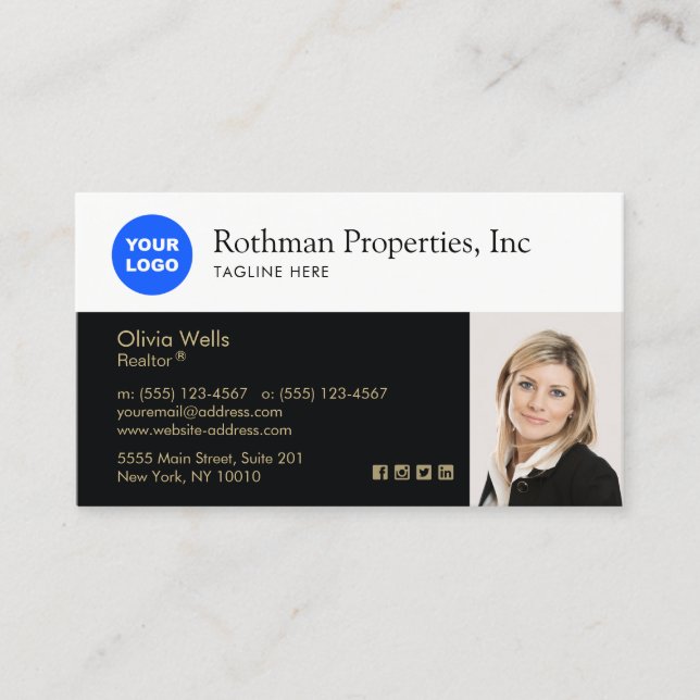 Logo-Real-Anwesen-Agent-Foto einfügen Beruflich Visitenkarte (Vorderseite)