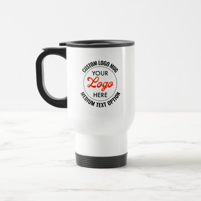 Logo-Reise-Tasse mit Text in mittlerer Größe Reisebecher (Links)