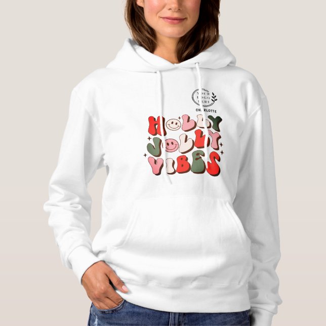 Logo Retro Christmas Holly Jolly Vibes Holidays Hoodie (Vorderseite)