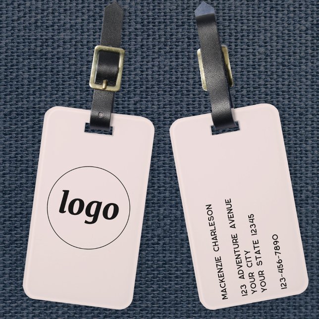Logo Rosa Geschäft Gepäckanhänger (Logo and custom text business promotional blush pink luggage tag)