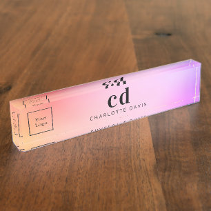 Logo rosa lila goldfarbenes Monogramm Namensplakette