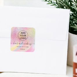 Logo Rosa Regenbogen Glitzer Marmor Chic Haar Make Quadratischer Aufkleber