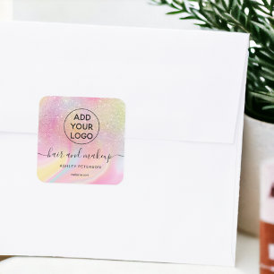 Logo Rosa Regenbogen Glitzer Marmor Chic Haar Make Quadratischer Aufkleber