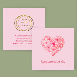 Logo Rosa Wasserfarben hinzufügen Valentine Custom Quadratische Visitenkarte