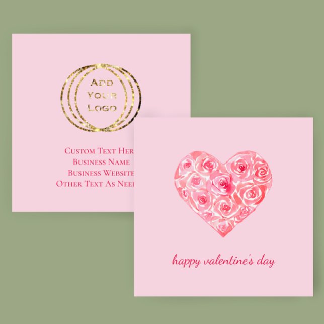 Logo Rosa Wasserfarben hinzufügen Valentine Custom Quadratische Visitenkarte (Customize these original watercolor modern business cards for your Valentine’s business promotion
)