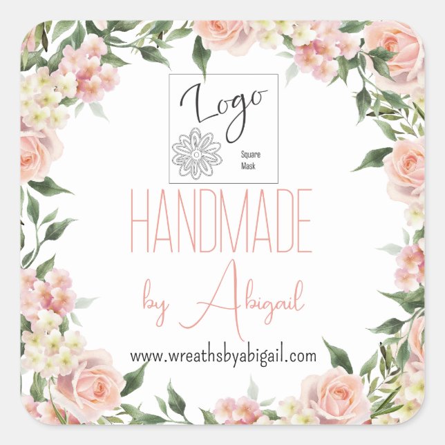 Logo-Rose Blumenhandwerkliche Werbeaktion Quadratischer Aufkleber (Vorderseite)