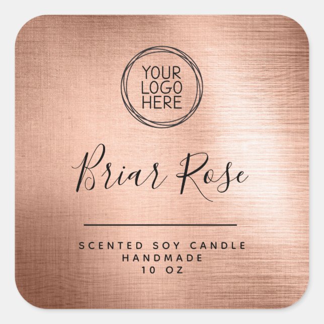 Logo Rose Gold Foil Candle Product Label hinzufüge Quadratischer Aufkleber (Vorderseite)