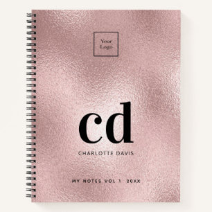 Logo Rose Gold Rosa Monogramm Erstgeschäft Notizbuch
