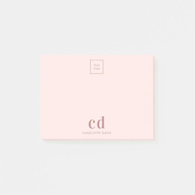 Logo Rose gold-rosa Monogramm Unternehmen Post-it Klebezettel (Vorderseite)