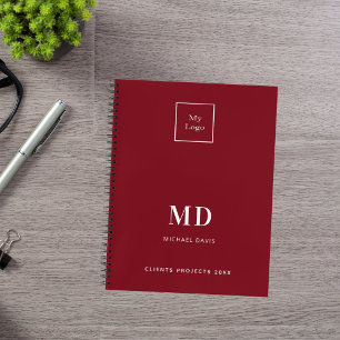 Logo-Rot-Weiß-Monogramm-Initialen Notizbuch