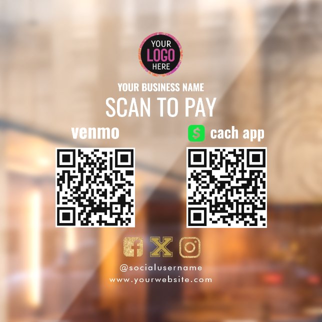 Logo Scan to Pay CashApp Venmo QR-Code Fensteraufkleber (Blatt 2)