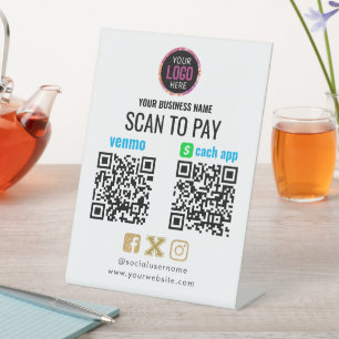 Logo Scan to Pay CashApp Venmo QR Code Pedestal Si Sockelschild