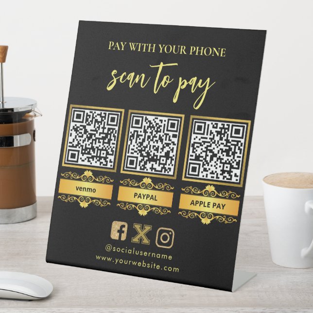 Logo Scan to Pay CashApp Venmo QR Code Pedestal Si Sockelschild (In Situ)