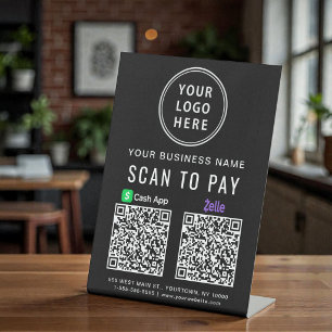Logo Scan to Pay CashApp Zelle QR Codes Black Sockelschild
