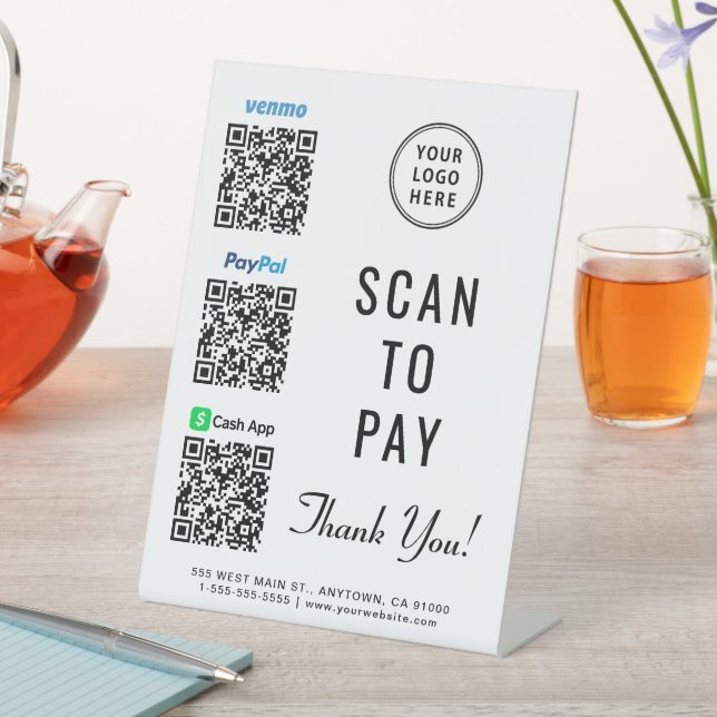 Logo-Scan zur Bezahlung Paypal Venmo CashApp QR Co Sockelschild (In Situ)