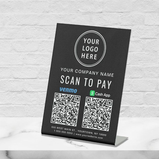 Logo-Scan zur Bezahlung Venmo CashApp QR Codes Bla Sockelschild (Our versatile QR Code sign enables you to receive payments anytime, anywhere)