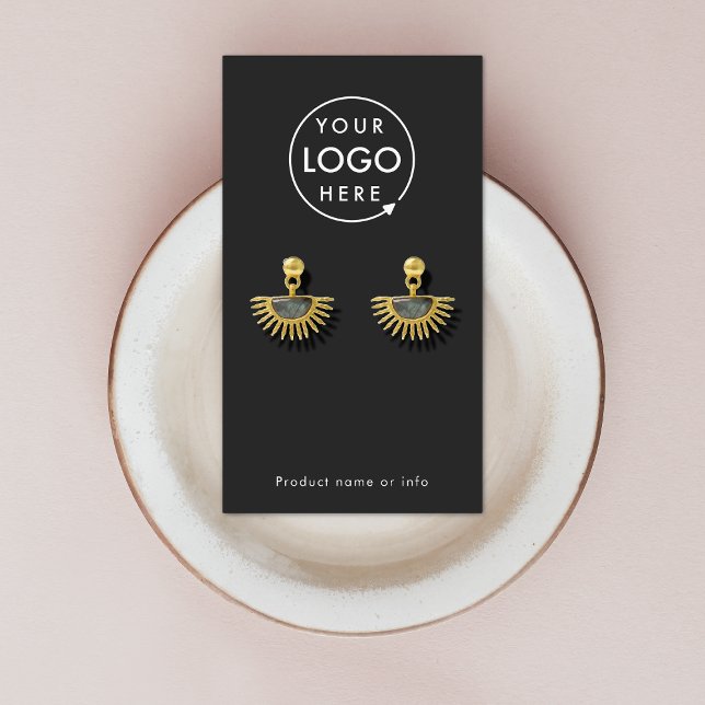 Logo-Schmuckkarte für Schwarz Visitenkarte (Modern sleek black earring display card by Guava - clean, stylish, and customizable)