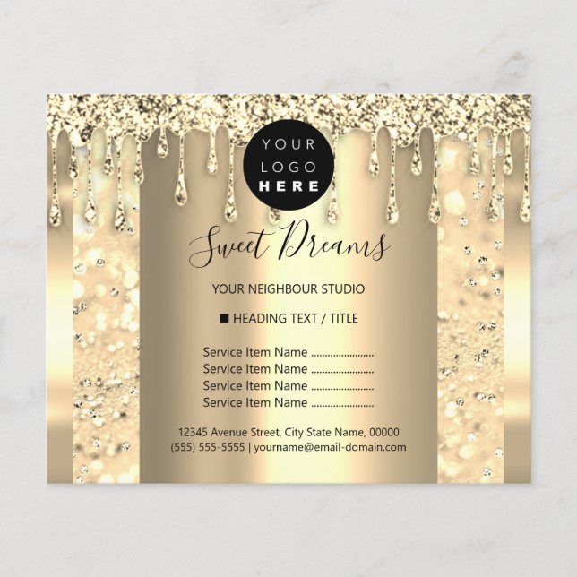 Logo Schönheit Makeup Nägel Preisliste Gold Lux Flyer (Vorne)