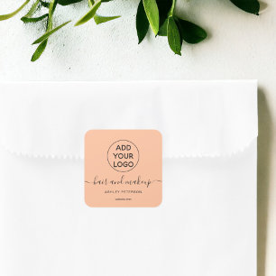 Logo schwarz pfirsichfarbene einfache Typografie H Quadratischer Aufkleber