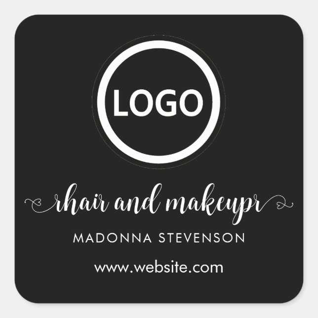 Logo Schwarz-weiße Typografie Haarschminke Quadratischer Aufkleber (Vorderseite)