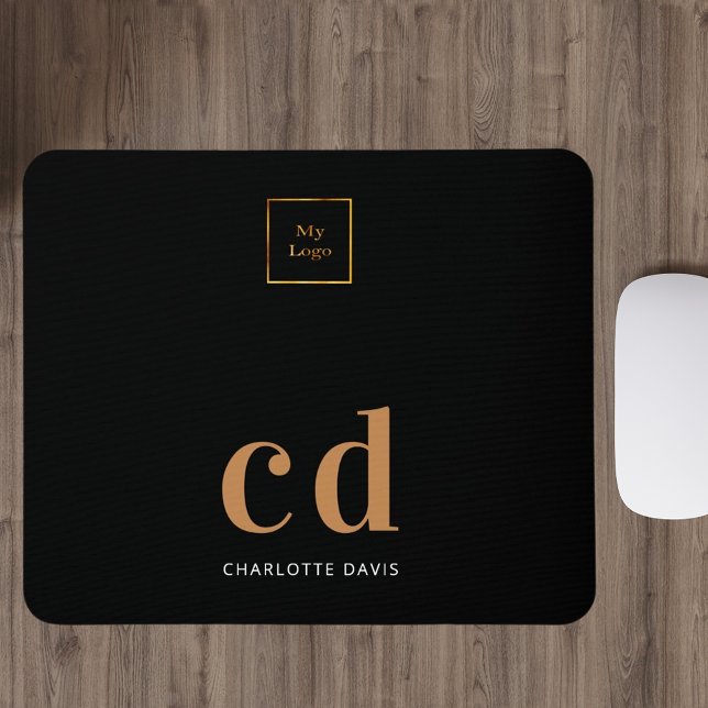 Logo schwarze Gold Monogramm Initialen Geschäft Mousepad (Von Creator hochgeladen)