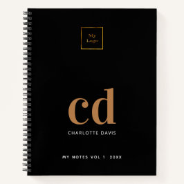 Logo schwarze Gold Monogramm Initialen Geschäft Notizbuch