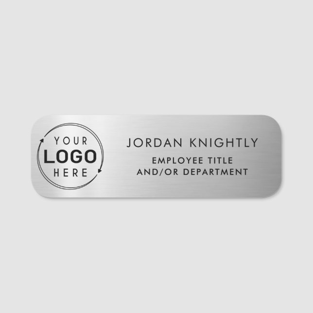 Logo Silber Faux-Metall Kunststoff Namensschild (Vorderseite)