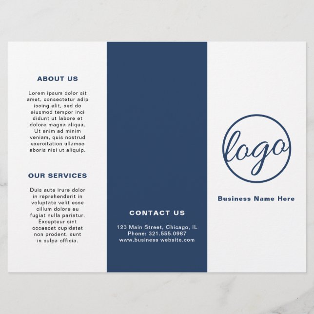 Logo Simple Navy Blue Trifold Broschüre (Vorderseite)