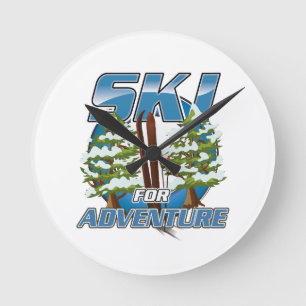 Logo "Ski for Adventure" Runde Wanduhr