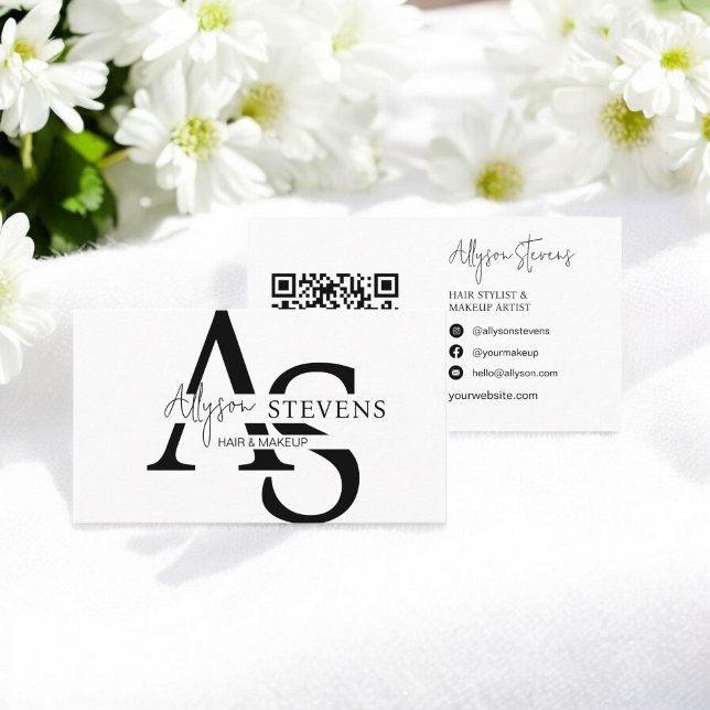 Logo-Skript initialisiert Haarkmakeup qr-Code Visitenkarte (Logo script initials hair makeup qr code business card)