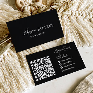 Logo-Skript weiß schwarze Haare Make-up qr-Code Visitenkarte