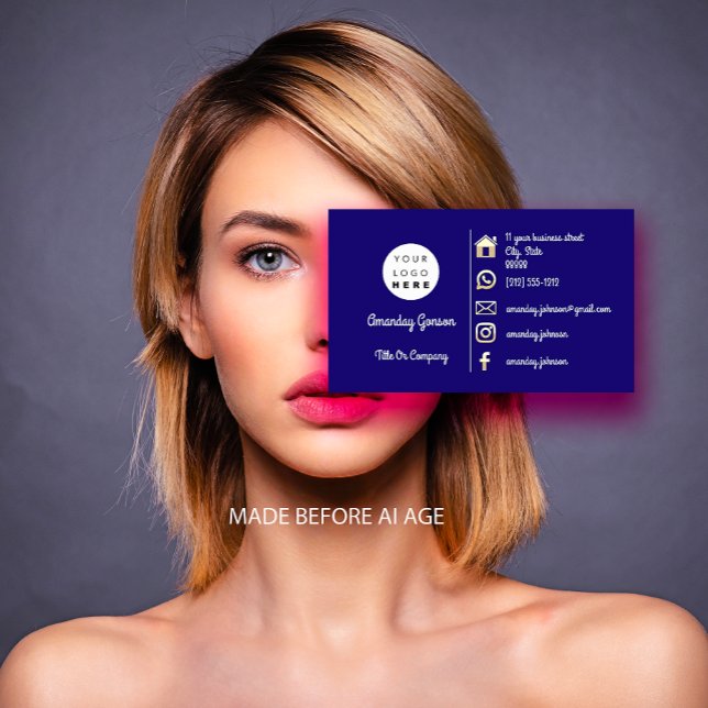 Logo Social Media Gold QR Code Navy Visitenkarte (Logo Social Media Gold QR Code Navy Business Card)