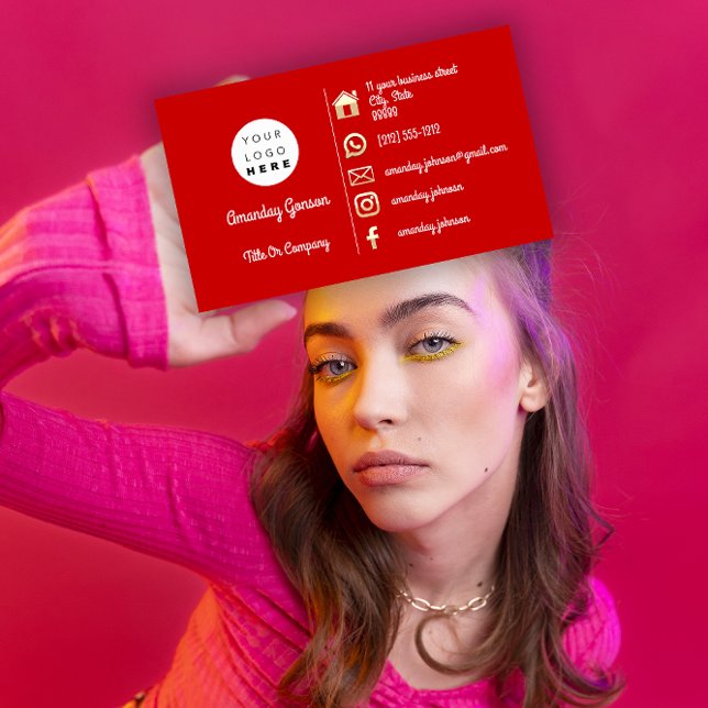 Logo Social Media Gold QR Red Gold Gold Visitenkarte (Logo Social Media Gold QR Code Red Gold Business Card)