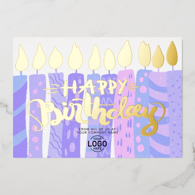 Logo-Spaß Lila Kerzen Firmengeburt hinzufügen Folieneinladung (Vorderseite)
