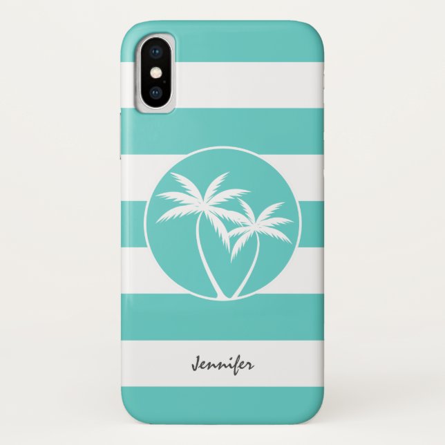 Logo-Streifen mit Namen für Aqua und White Palm Case-Mate iPhone Hülle (Rückseite)