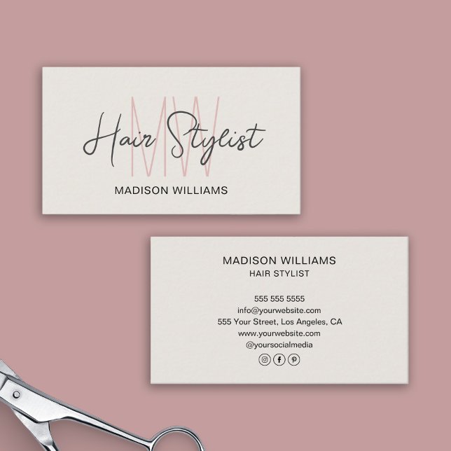 Logo-Tan für Haarstylle Visitenkarte (Hair Stylist Monogram Logo Tan Business Card)