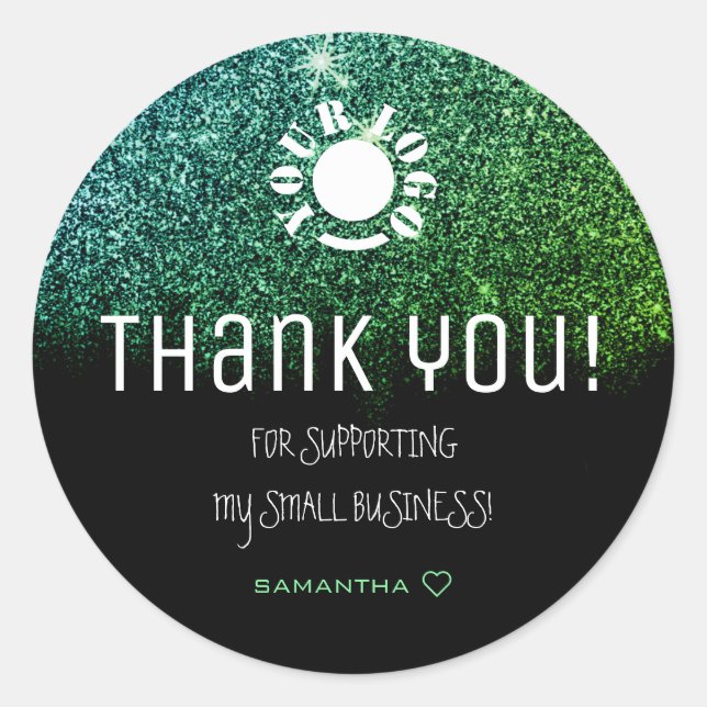 Logo Template Glitzer Stars Aquamarin Ombre Vielen Runder Aufkleber (Vorderseite)