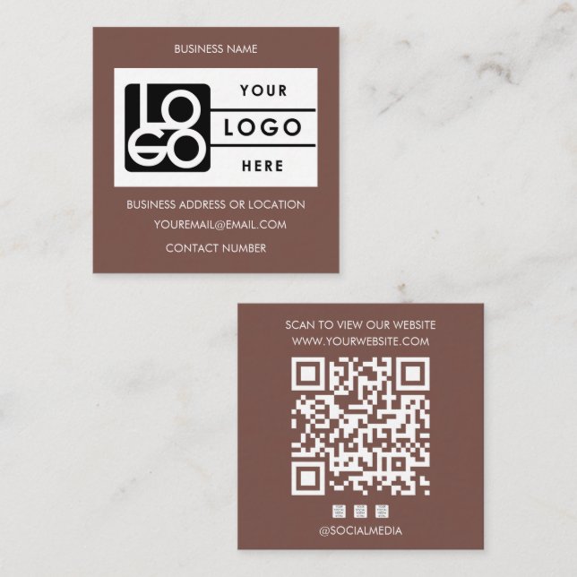 Logo Terracotta QR Code Website Social Media Quadratische Visitenkarte (Vorne/Hinten)