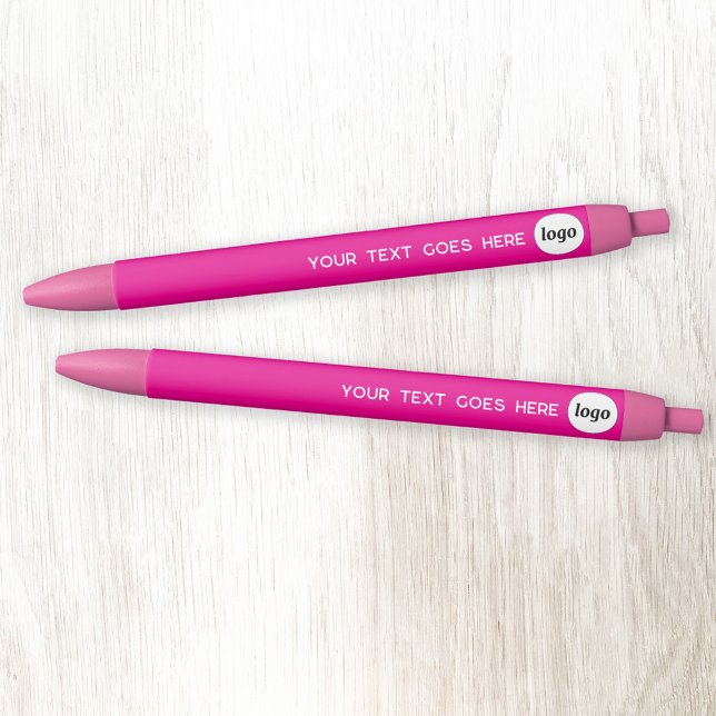 Logo-Text Hot-Pink-Branding für Unternehmen Kugelschreiber (Simple logo with custom text business branding promotional pen in hot pink)