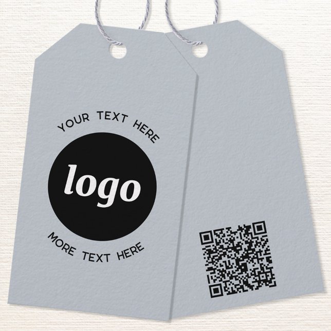 Logo Text QR Code Blauer Geschäftspreis oder Geschenkanhänger (Logo with custom text and QR code business promotional dusty pastel powder blue price or product tag)