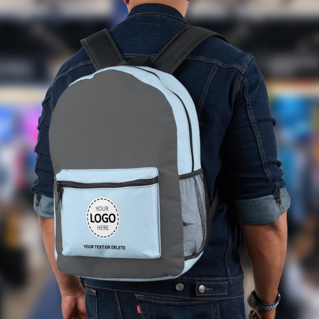 Logo & Text Upload Grau/Blau Bedruckter Rucksack (Von Creator hochgeladen)
