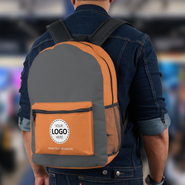 Logo & Text Upload Grau/Orange Bedruckter Rucksack (Von Creator hochgeladen)
