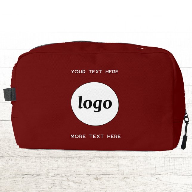 Logo-Text-Werbeaktion Branding Waschbeutel (Simple logo with custom text business branding promotional burgundy red DOPP kit zip bag)