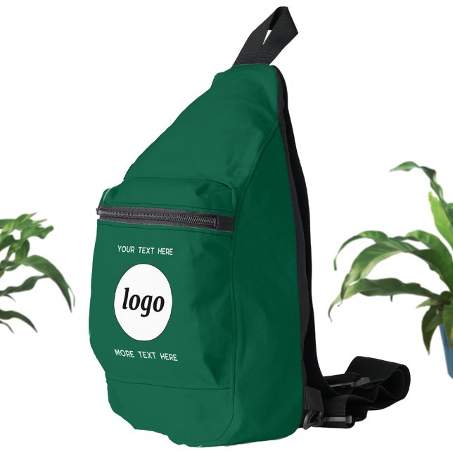 Logo-Text Werbegestaltung Grün Crossbody Bag (Simple logo with custom text business promotional branding green sling bag backpack)